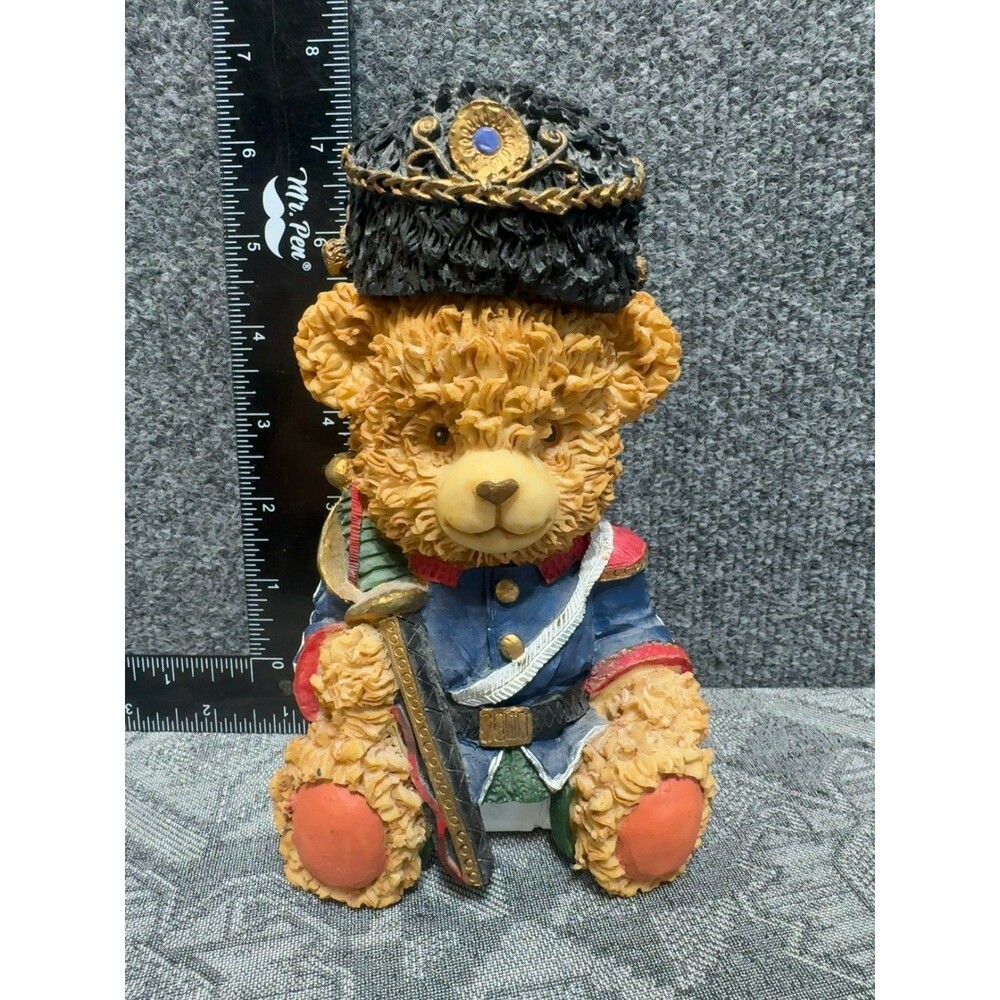 Vintage Artmark Teddy Bear Soldier Resin Piggy Bank Hinged Hat Coin Bank 7"